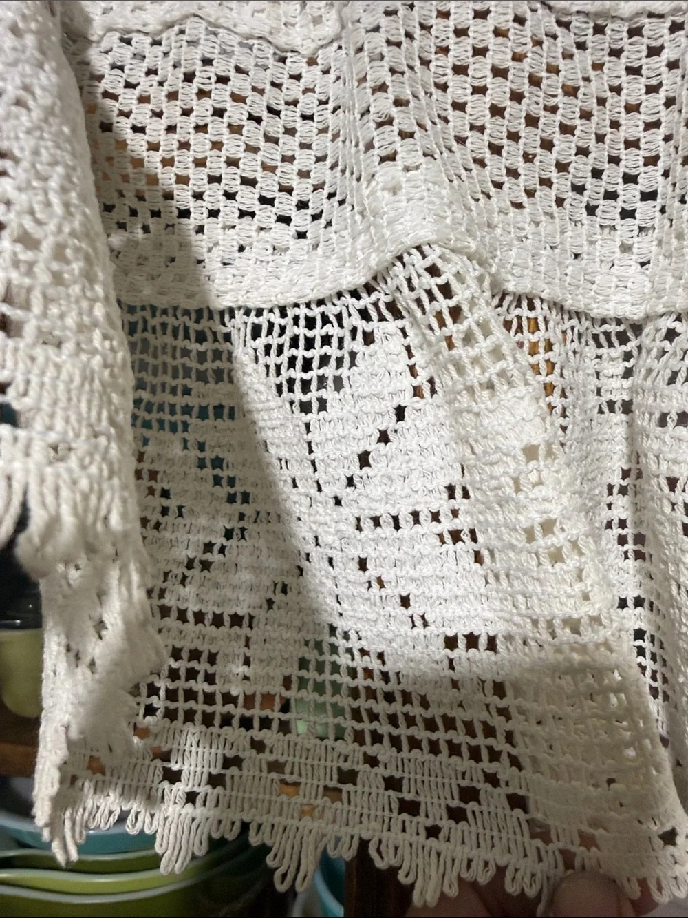 Vintage ivory Crochet lace  Kitchen Valance Curtain set Cottagecore farmhouse